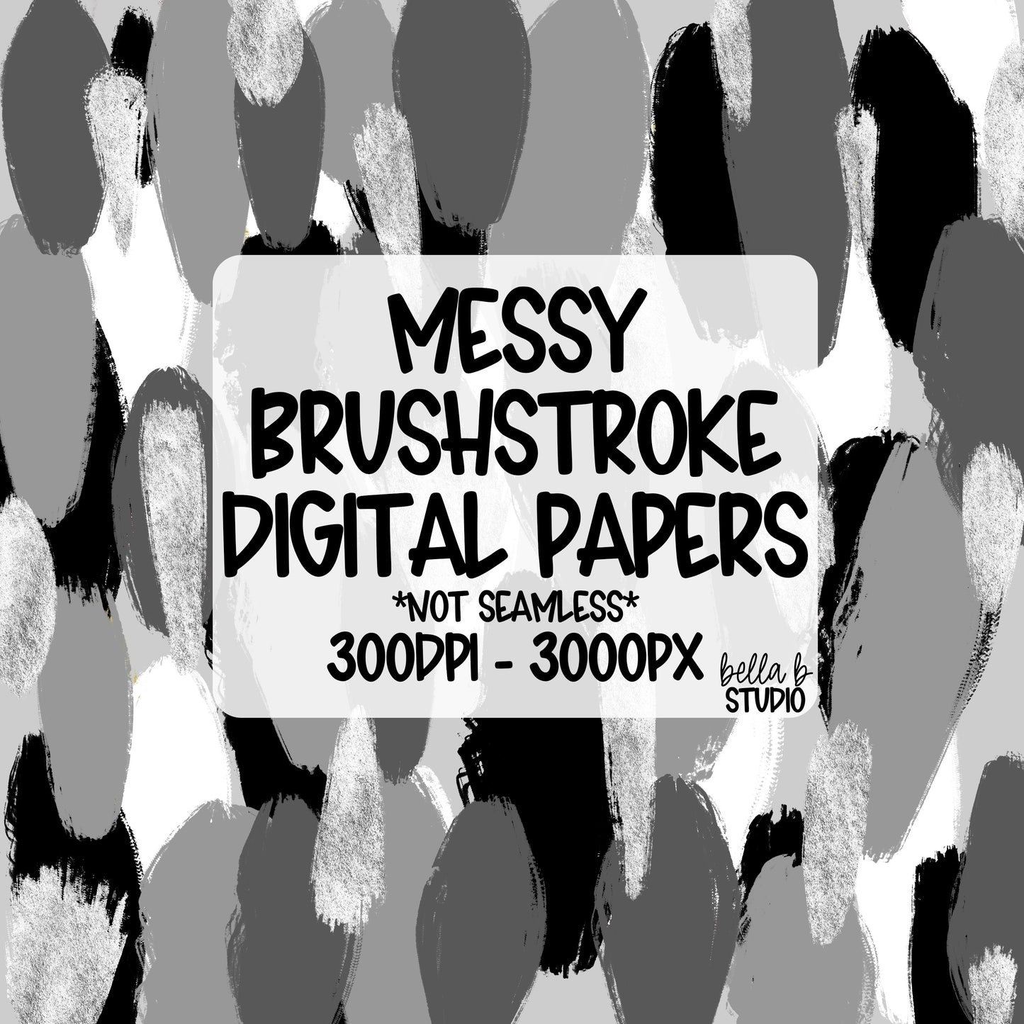 Grey Monotone Messy Brush Stroke Digital Paper PNG