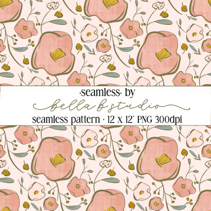 Blush Vintage Floral Seamless Digital Paper - PNG File