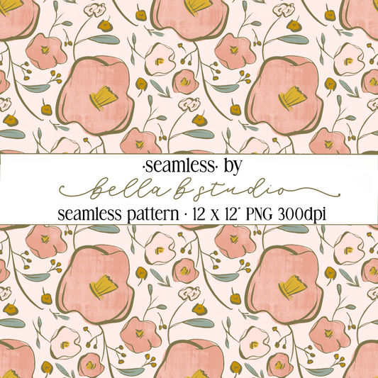 Blush Vintage Floral Seamless Digital Paper - PNG File