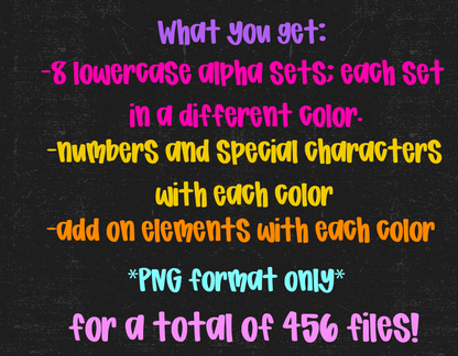 Preppy Neon Doodle Alpha Bundle - Set of 8 Alphabets