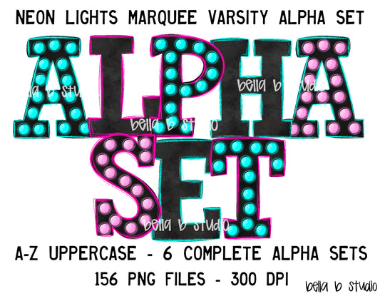 Neon Lights Marquee Varsity Alpha Bundle - Set of 6 Alphabets