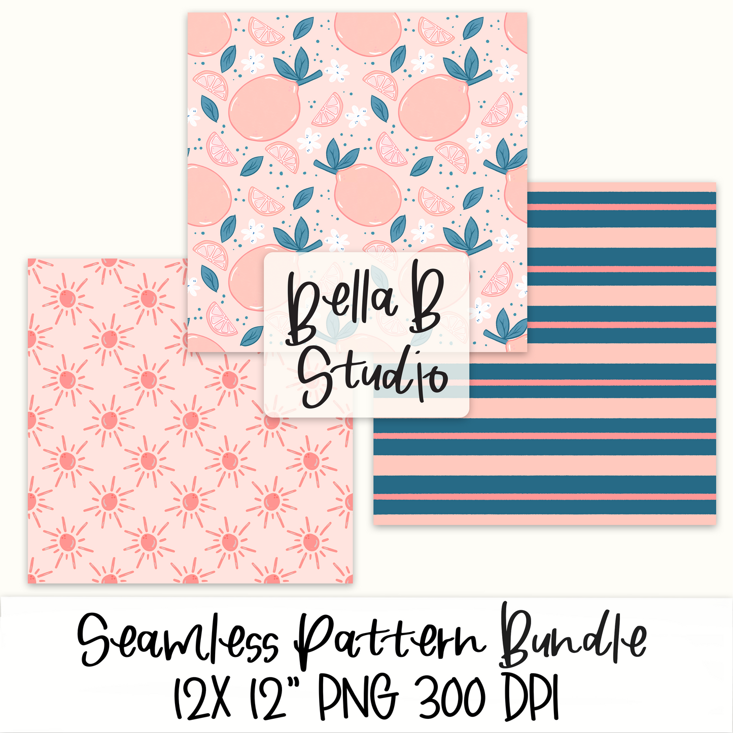 Sunshine and Pink Lemons Seamless Digital Paper - PNG File