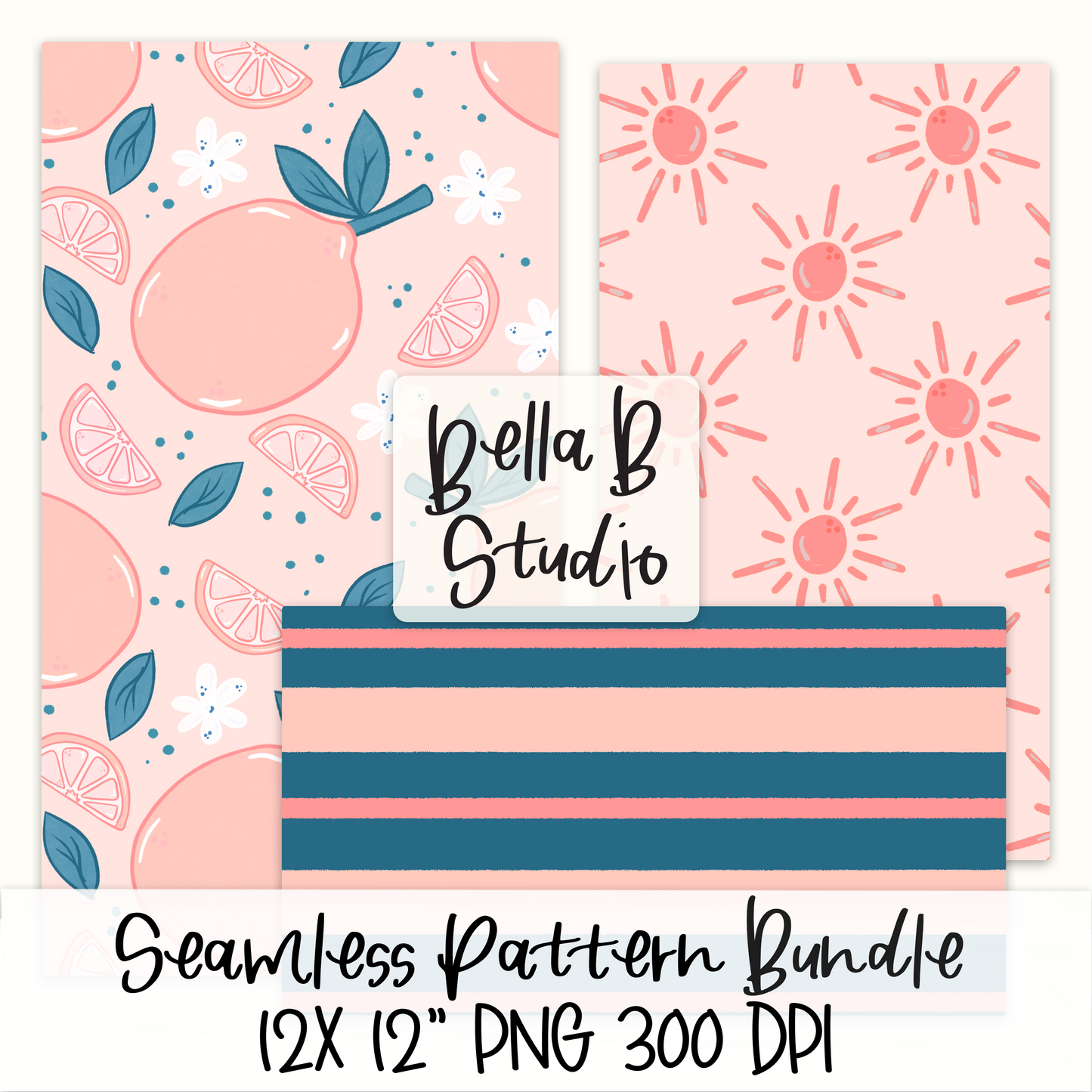 Sunshine and Pink Lemons Seamless Digital Paper - PNG File