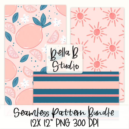 Sunshine and Pink Lemons Seamless Digital Paper - PNG File
