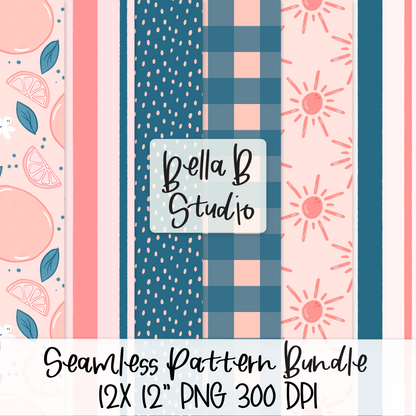 Sunshine and Pink Lemons Seamless Digital Paper - PNG File