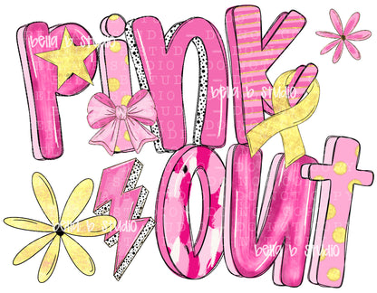 Pink Out Doodle Alpha Bundle - Set of 5 Alphabets + Elements