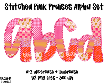 Pink Praises Stitched Patchwork Doodle Alpha