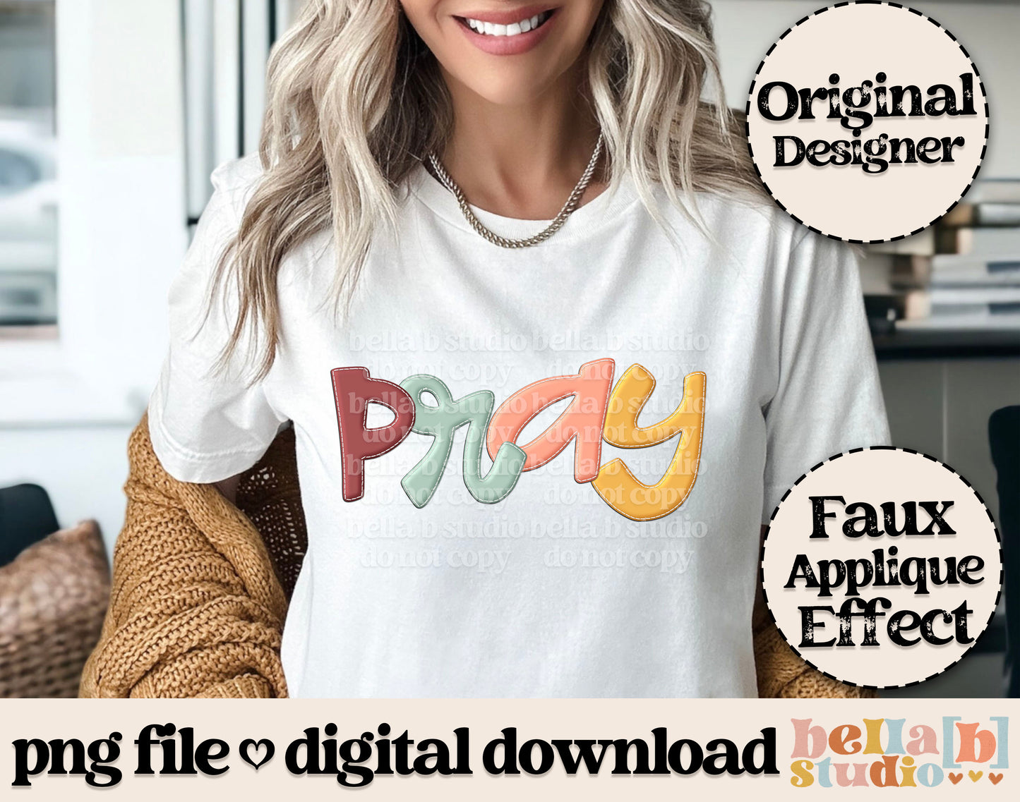 PRAY Faux Applique PNG Design