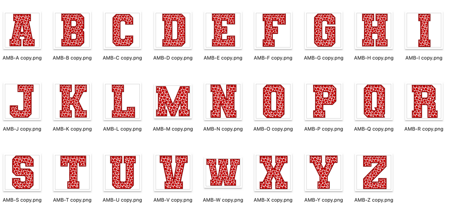 Faux Embroidered Alphabet Set - RED Leopard