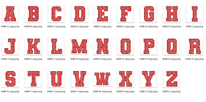 Faux Embroidered Alphabet Set - RED Leopard