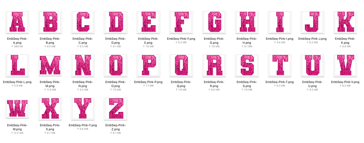 Faux Embroidered SEQUIN Alphabet Set - PINK