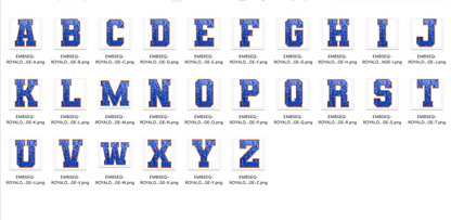 Faux Embroidered SEQUIN Alphabet Set - Royal/orange
