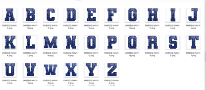 Faux Embroidered SEQUIN Alphabet Set - Navy