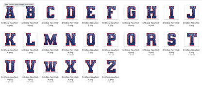 Faux Embroidered SEQUIN Alphabet Set - Navy/Red