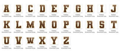 Faux Embroidered SEQUIN Alphabet Set - Brown/Gold
