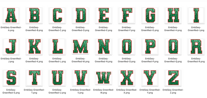 Faux Embroidered SEQUIN Alphabet Set - Green/Red