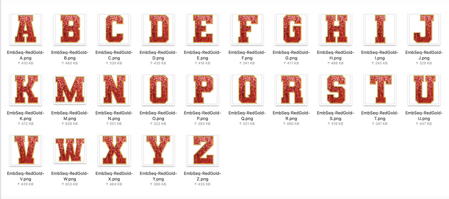 Faux Embroidered SEQUIN Alphabet Set - Red/Gold
