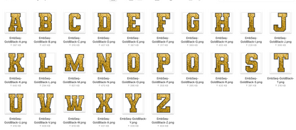 Faux Embroidered SEQUIN Alphabet Set -Gold/Black