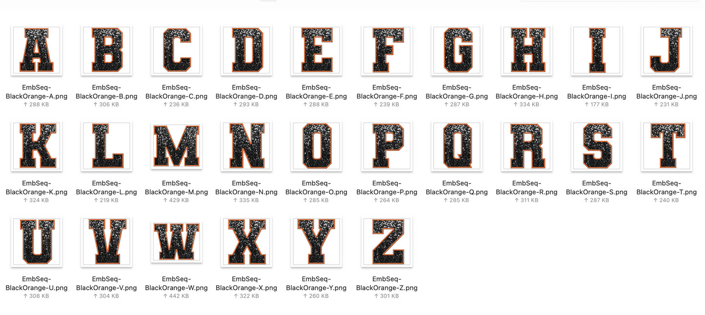 Faux Embroidered SEQUIN Alphabet Set - Black/Orange