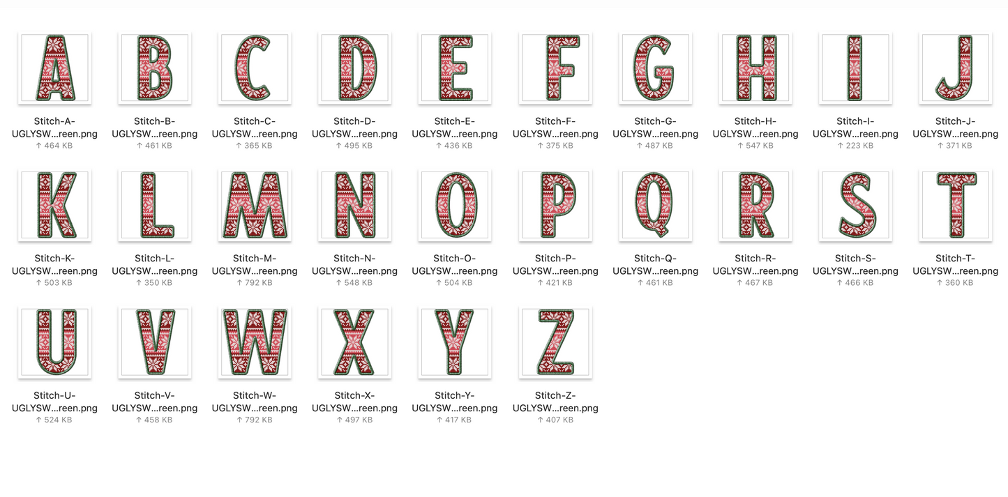 Faux Stitch Alphabet Set - Christmas Sweater Red/Green