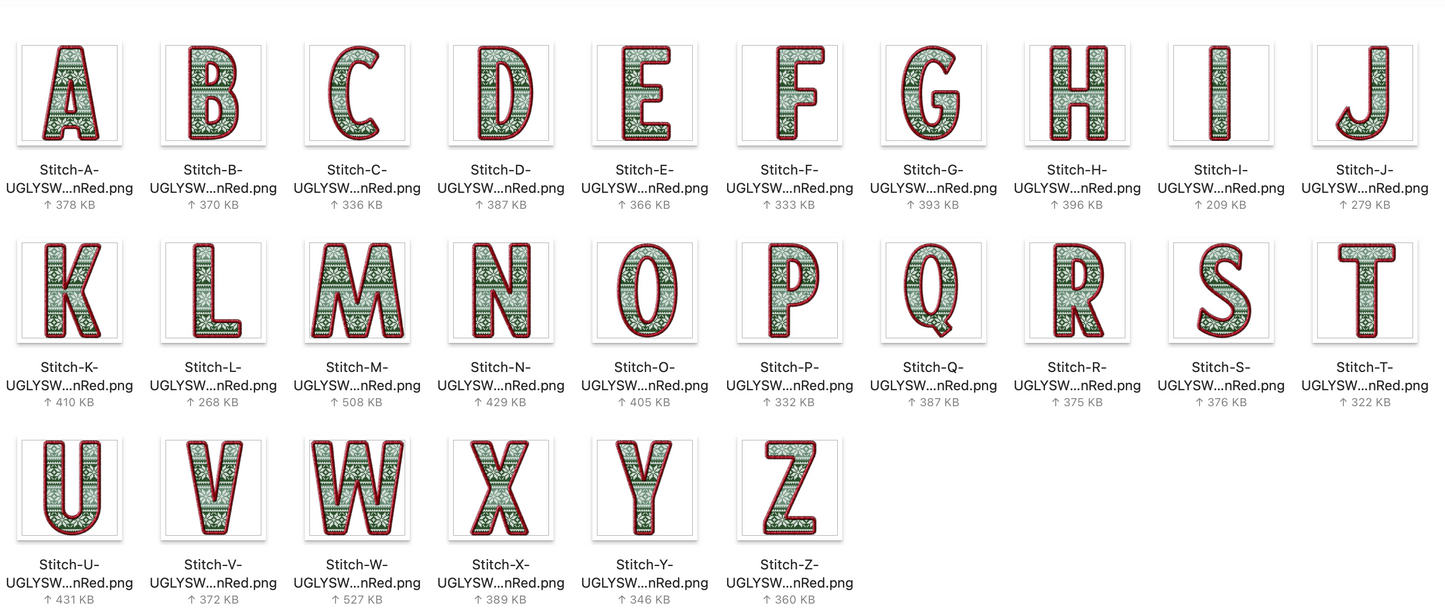 Faux Stitch Alphabet Set - Christmas Sweater Green/Red