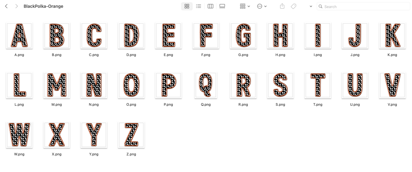Faux Stitch Alphabet Set - Polka Dot Orange