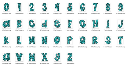 Teal Spirit Strokes Doodle Alpha Bundle - Set of 5 Alphabets