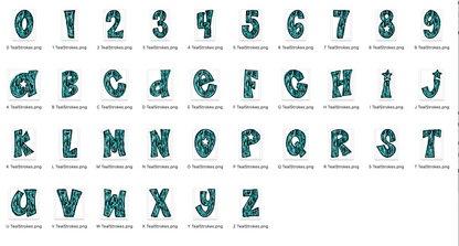 Teal Spirit Strokes Doodle Alpha Bundle - Set of 5 Alphabets