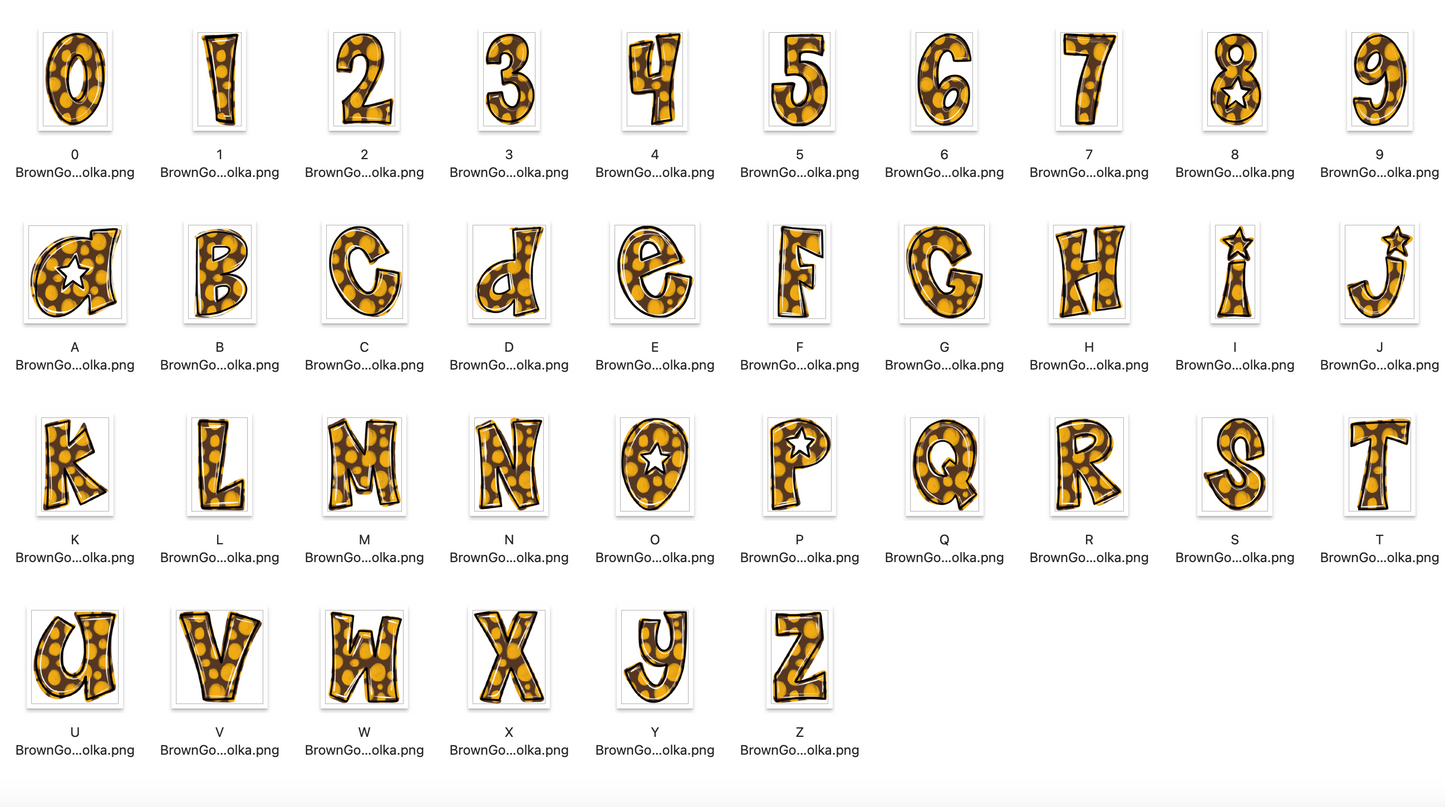 Brown Gold Spirit Strokes Doodle Alpha Bundle - Set of 5 Alphabets