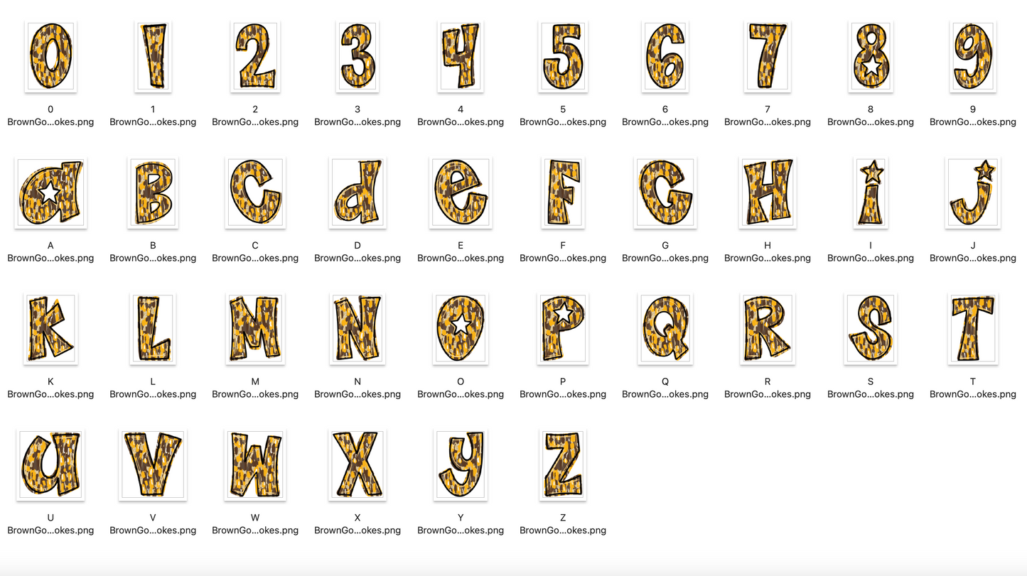 Brown Gold Spirit Strokes Doodle Alpha Bundle - Set of 5 Alphabets