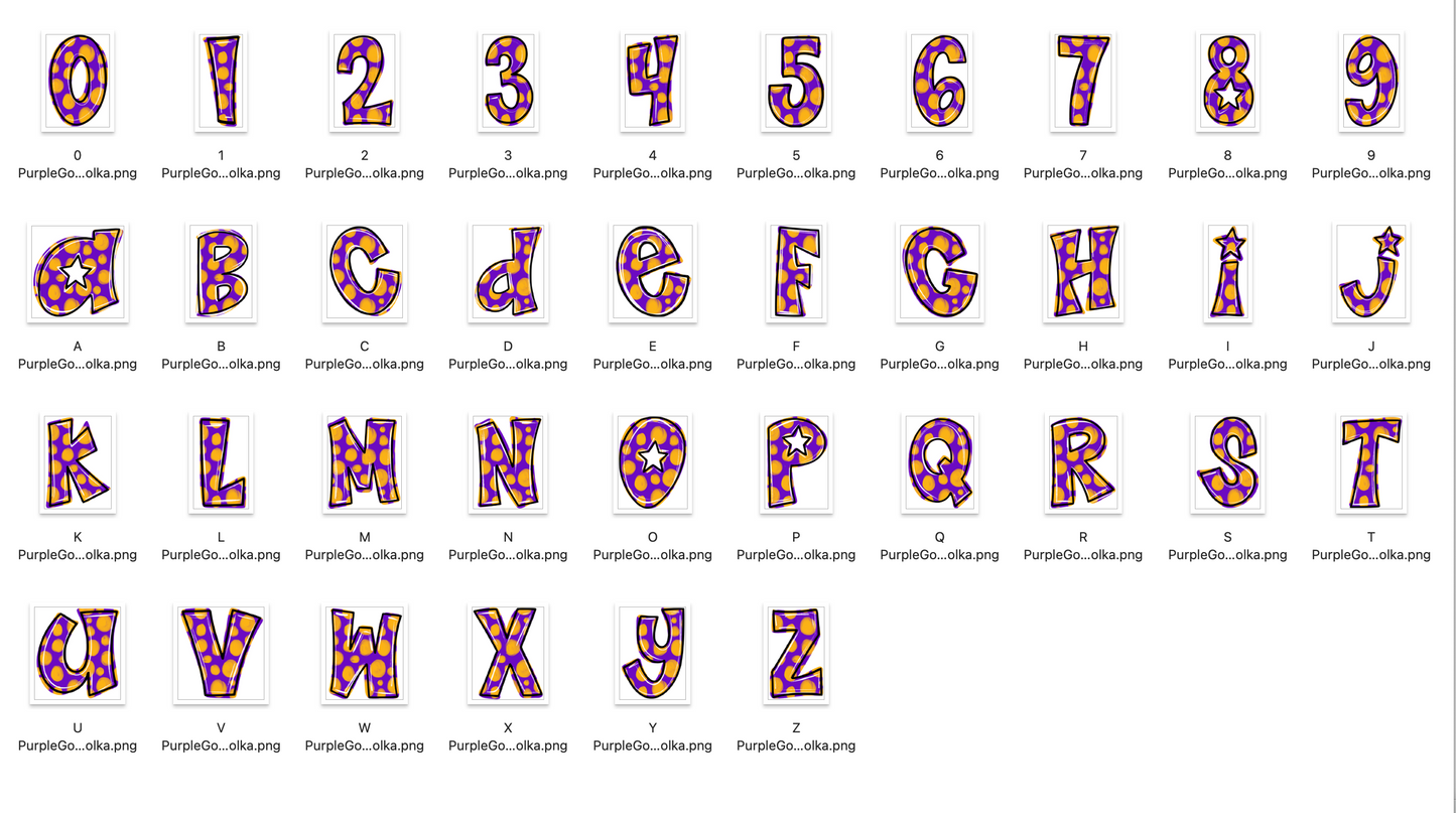 Purple Gold Spirit Strokes Doodle Alpha Bundle - Set of 5 Alphabets