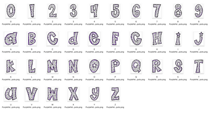 Purple Yellow Spirit Strokes Doodle Alpha Bundle - Set of 5 Alphabets