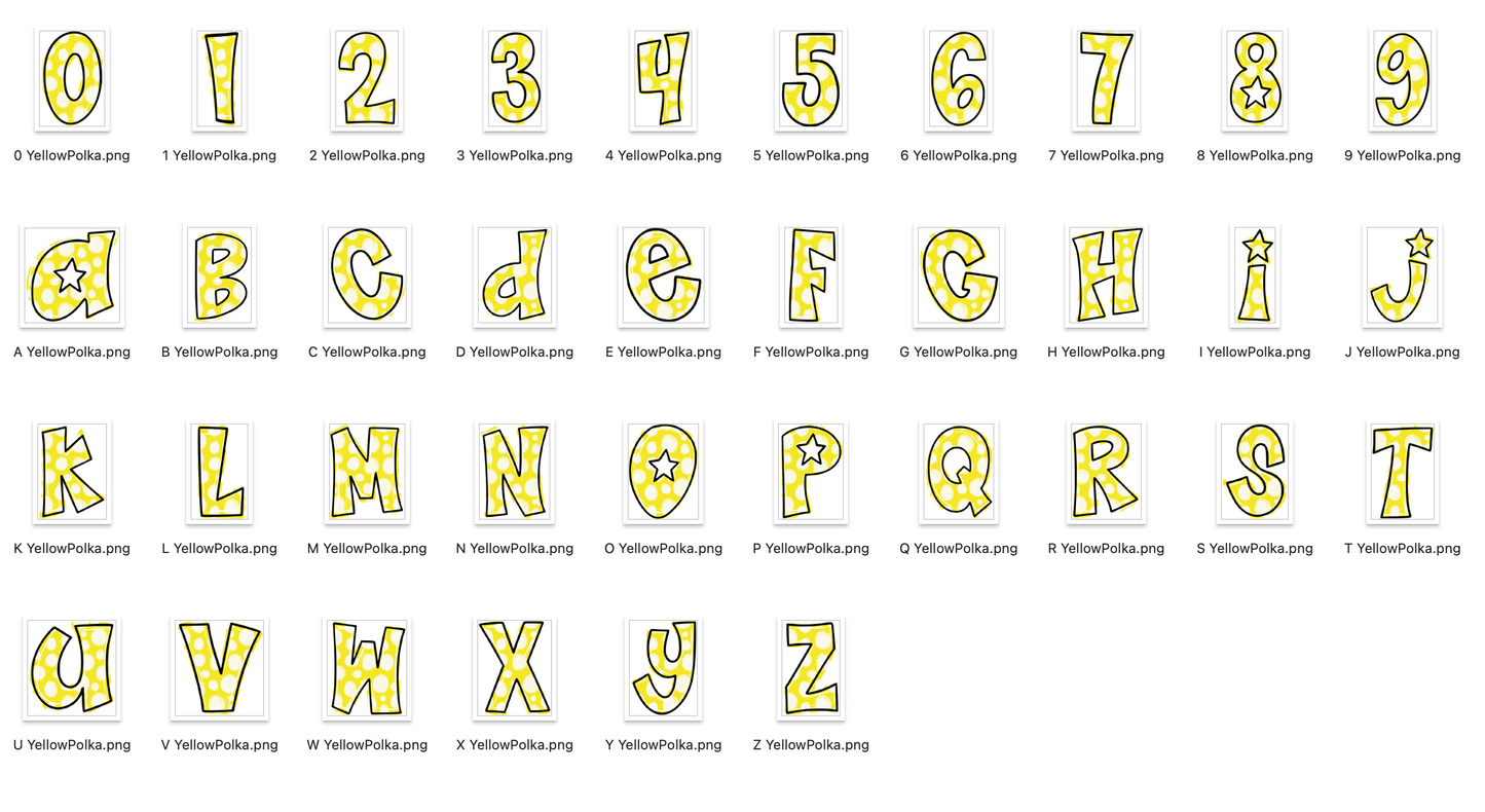 Yellow Spirit Strokes Doodle Alpha Bundle - Set of 5 Alphabets