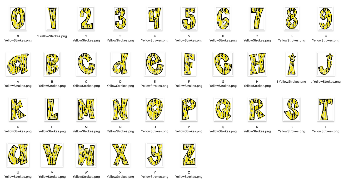 Yellow Spirit Strokes Doodle Alpha Bundle - Set of 5 Alphabets