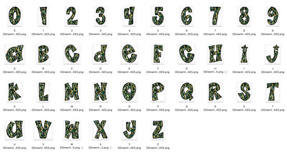 Dark Green And Vegas Gold Spirit Strokes Doodle Alpha Bundle - Set of 5 Alphabets