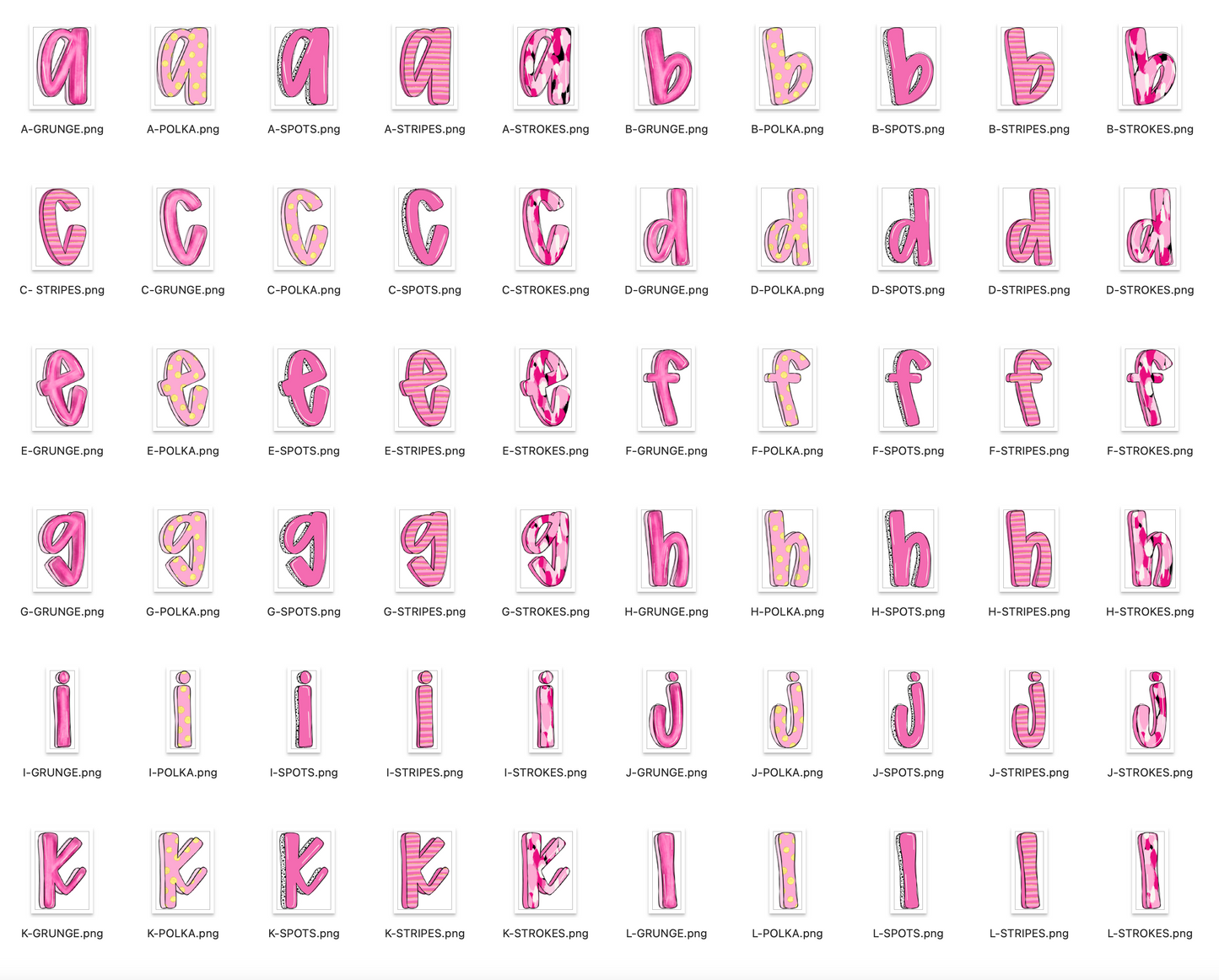 Pink Out Doodle Alpha Bundle - Set of 5 Alphabets + Elements