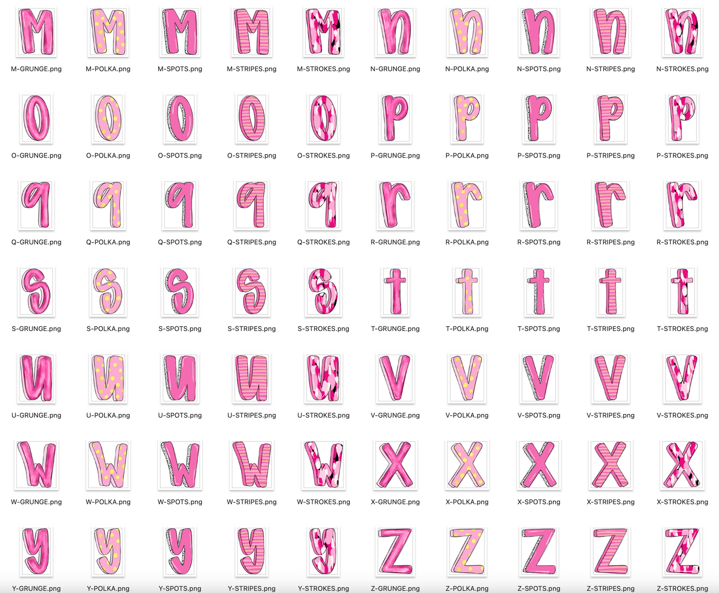 Pink Out Doodle Alpha Bundle - Set of 5 Alphabets + Elements