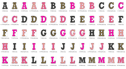 Black And Pink Marquee Varsity Alpha Bundle - Set of 5 Alphabets