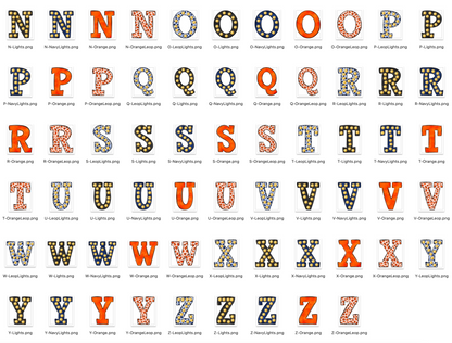 Navy and Orange Spirit Marquee Varsity Alpha Bundle - Set of 5 Alphabets