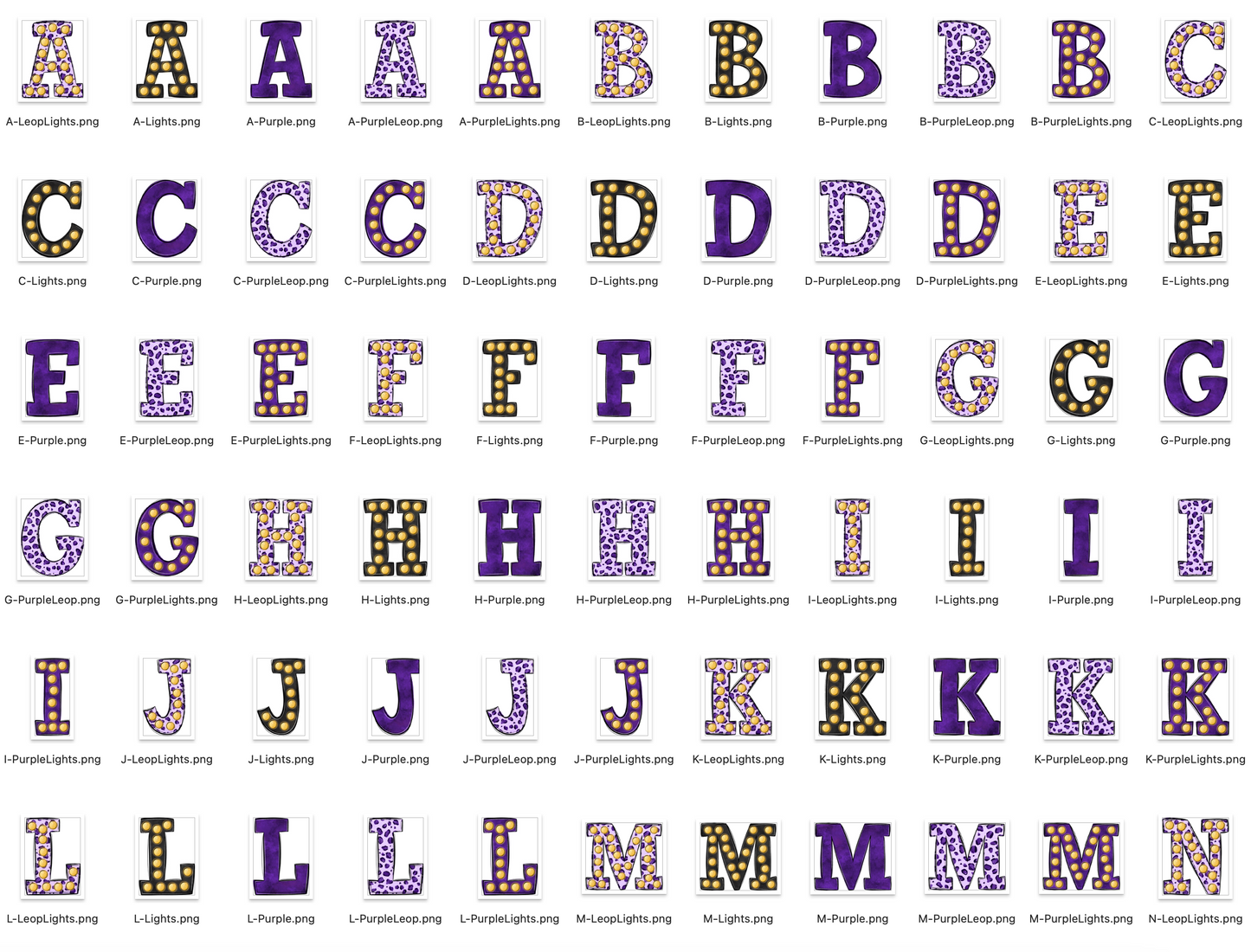 Purple Spirit Marquee Varsity Alpha Bundle - Set of 5 Alphabets