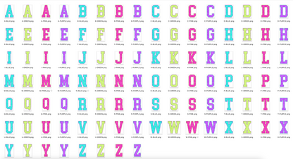 EXCLUSIVE- Neon Checker Varsity Alpha - Set of 8 Alphabets