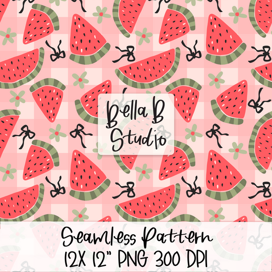 Whimsical Watermelon and Bows Seamless Digital Paper - PNG File