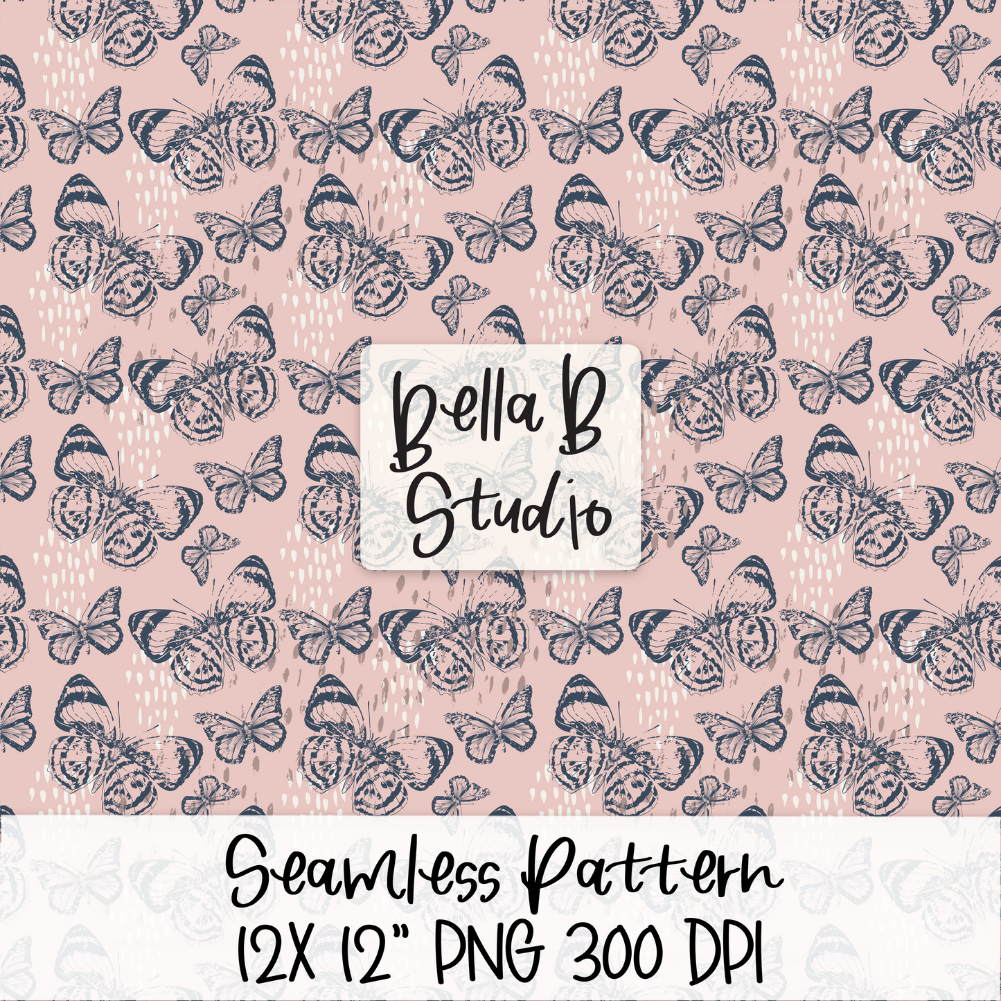 Blue Distressed Butterfly Seamless Digital Paper - PNG File