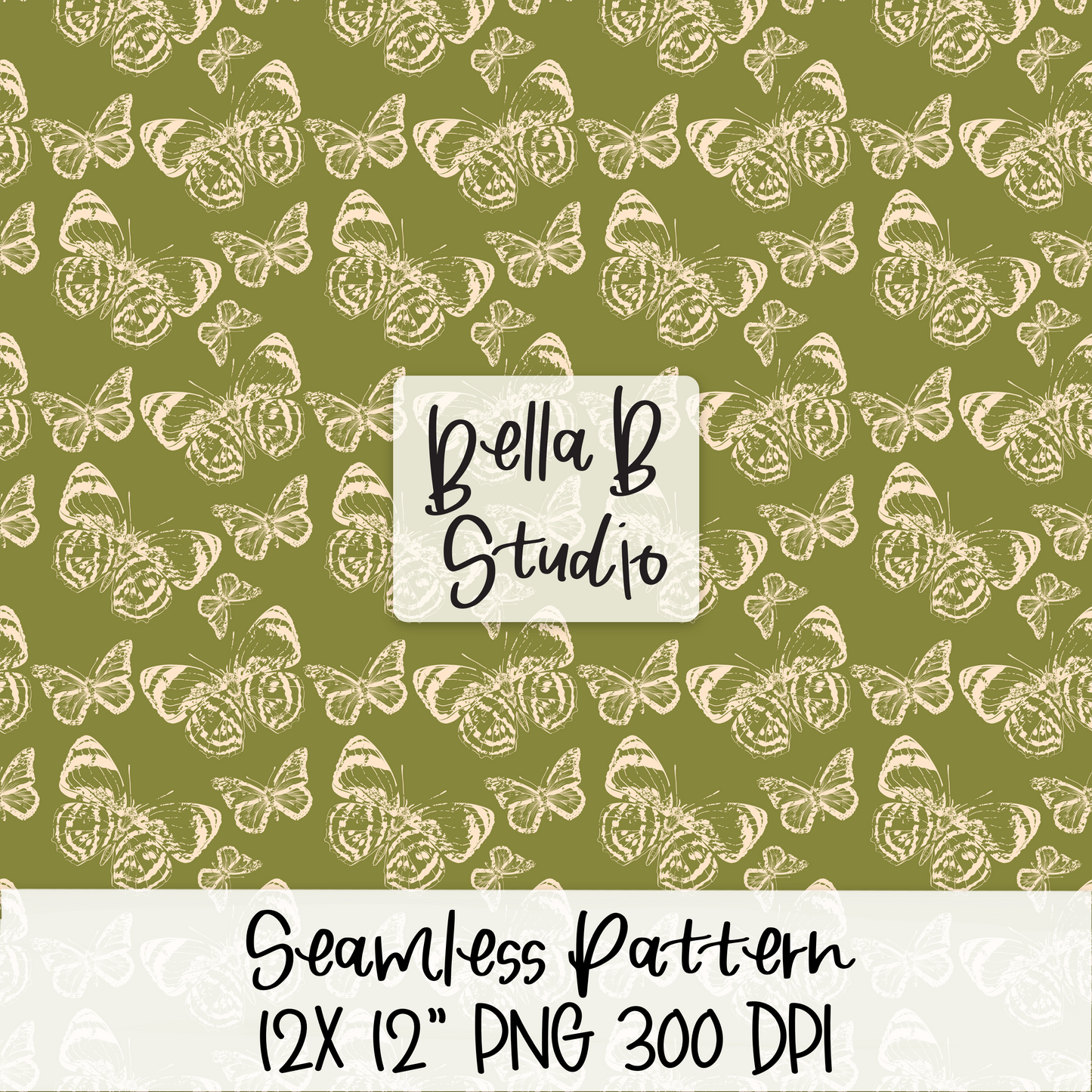 Green Distressed Butterfly Seamless Digital Paper - PNG File