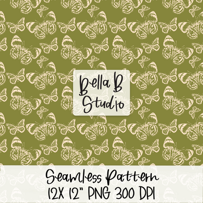 Green Distressed Butterfly Seamless Digital Paper - PNG File