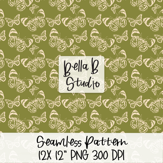 Green Distressed Butterfly Seamless Digital Paper - PNG File