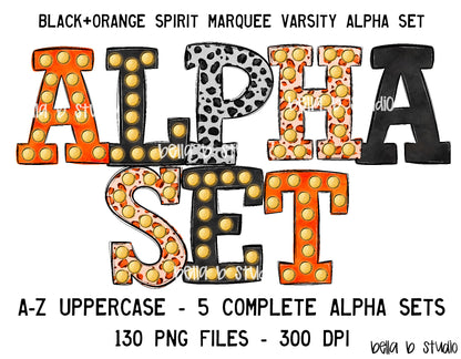 Black and Orange Spirit Marquee Varsity Alpha Bundle - Set of 5 Alphabets