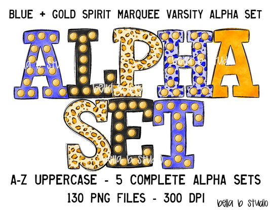 Blue and Gold Spirit Marquee Varsity Alpha Bundle - Set of 5 Alphabets