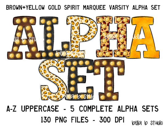 Brown and Yellow Gold Spirit Marquee Varsity Alpha Bundle - Set of 5 Alphabets