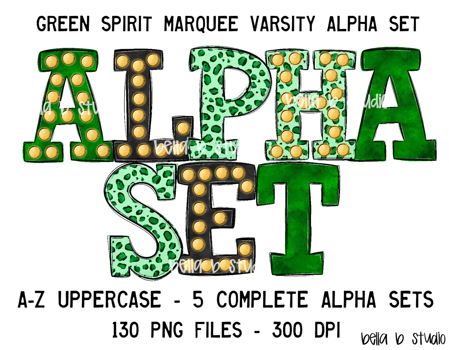 Green Spirit Marquee Varsity Alpha Bundle - Set of 5 Alphabets